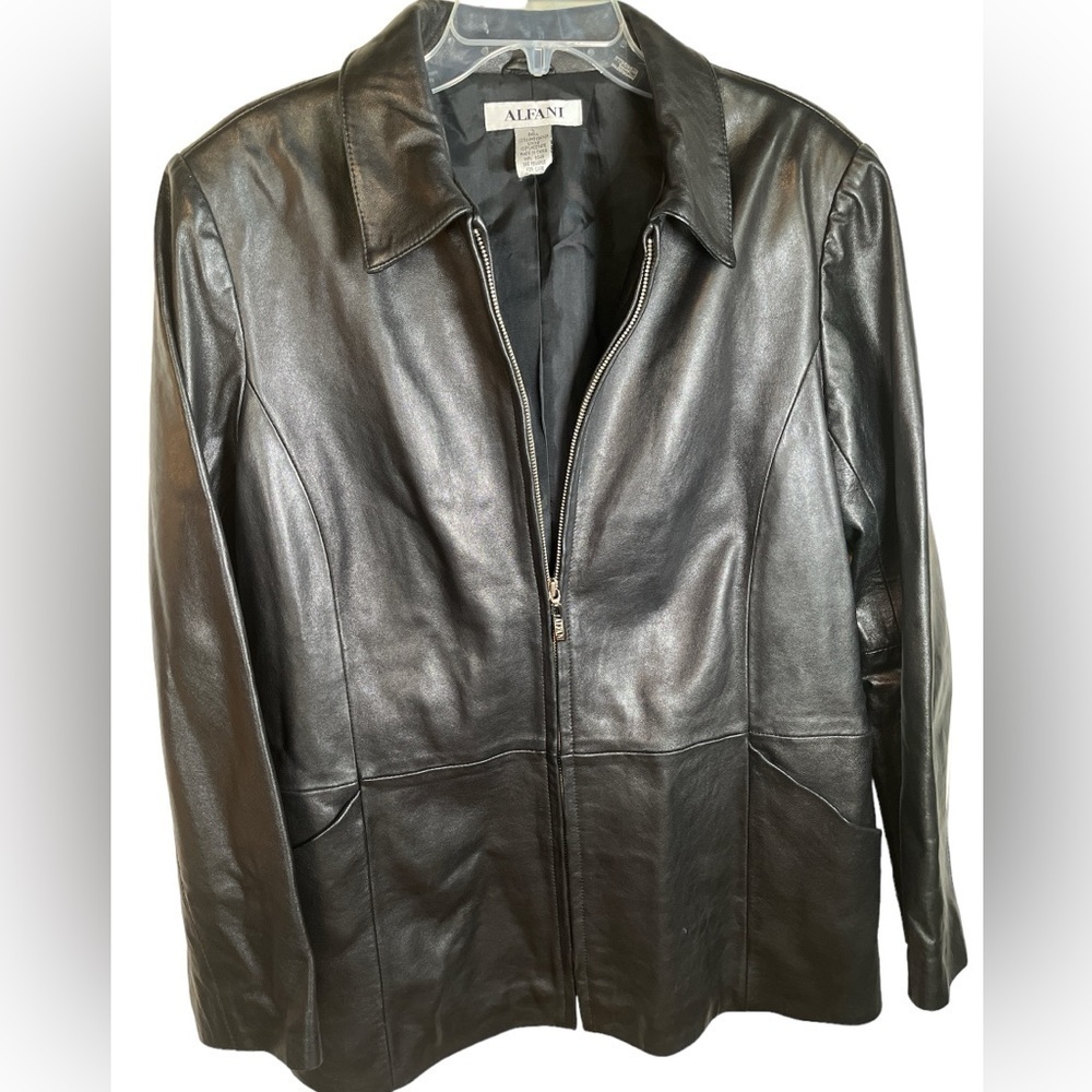 Alfani Black Lamb Leather Jacket Front Zip | Size L